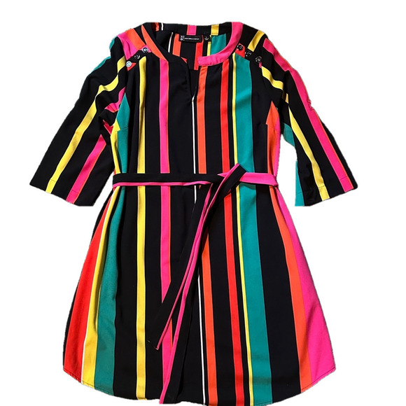 Women's NY&C Dress Size L Black Multi-Color Striped - Picture 1 of 5